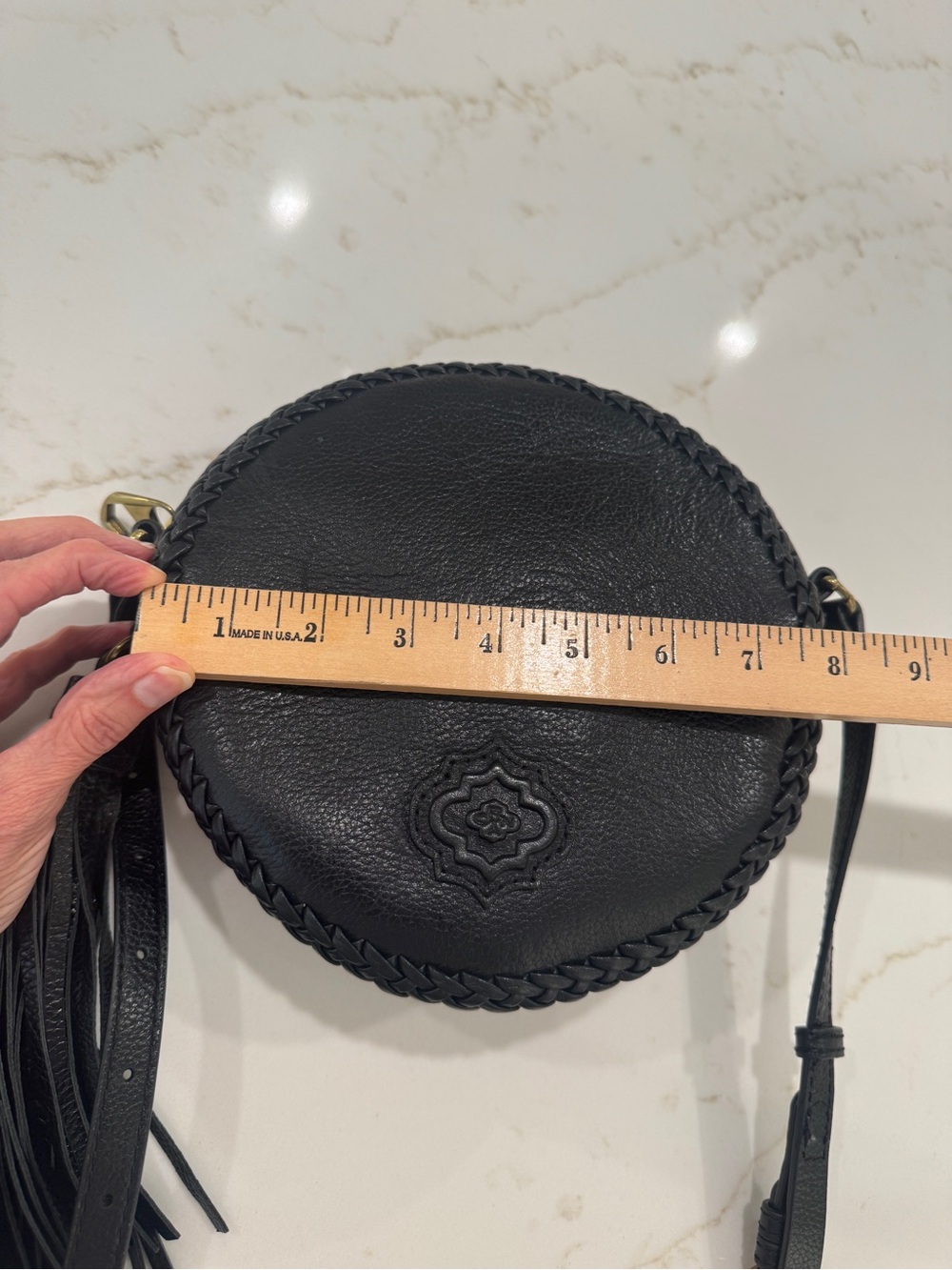 orYANY Black Leather Round Canteen Crossbody Tassel Bag - Picture 3 of 3